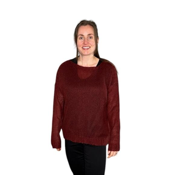 EILEEN FISHER Burgundy Red Mohair Blend Open Knit Pullover Sweater Women's PL - Picture 2 of 7